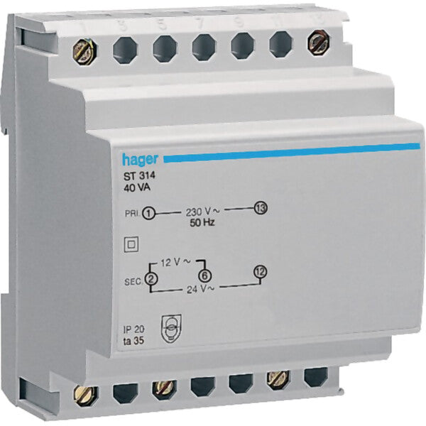 Hager Sicherheitstrafo 12V/3,33Ao.24V/1,67A ST314